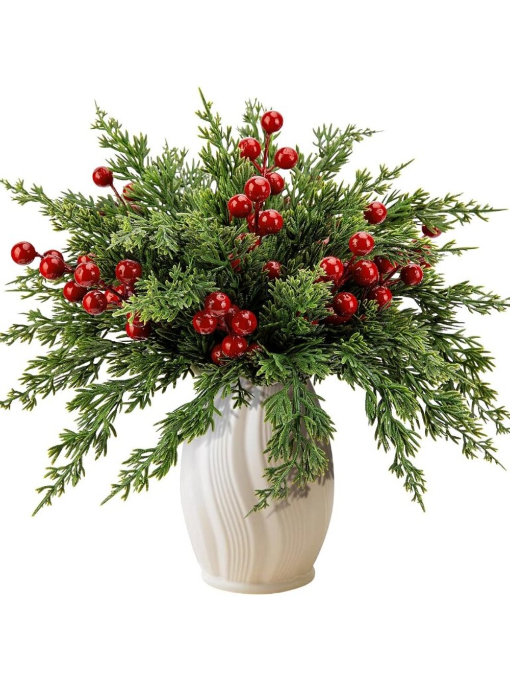 45 Pcs Christmas Faux Pine Branches with Red Berry Stems - Holiday Decor Sprigs